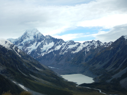 The Hooker Valley and Aoraki/Mt. Cook towering above the clouds
